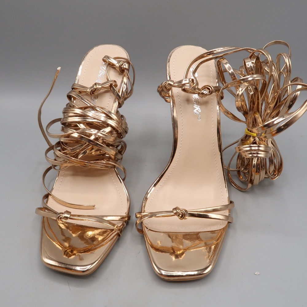 PUBLIC DESIRE Tie Leg Cylinder Heeled Sandals Size 6 Rose Gold